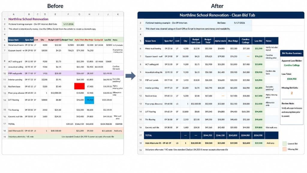 How to Use ChatGPT to Write an Excel Script for Construction Spreadsheets - Use ChatGPT and Excel Office Scripts to clean up routine construction spreadsheets—bid forms, punch